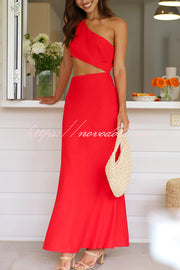 Solid Color Sexy One Shoulder Off Waist Maxi Dress