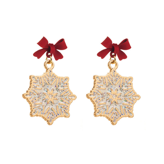 Christmas Bow Diamond Snowflake Earrings