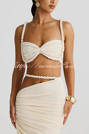 Sexy Halter Back Braided Suspender Top and Beach Holiday Style Hip-wrapped Maxi Skirt Set