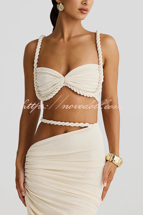 Sexy Halter Back Braided Suspender Top and Beach Holiday Style Hip-wrapped Maxi Skirt Set