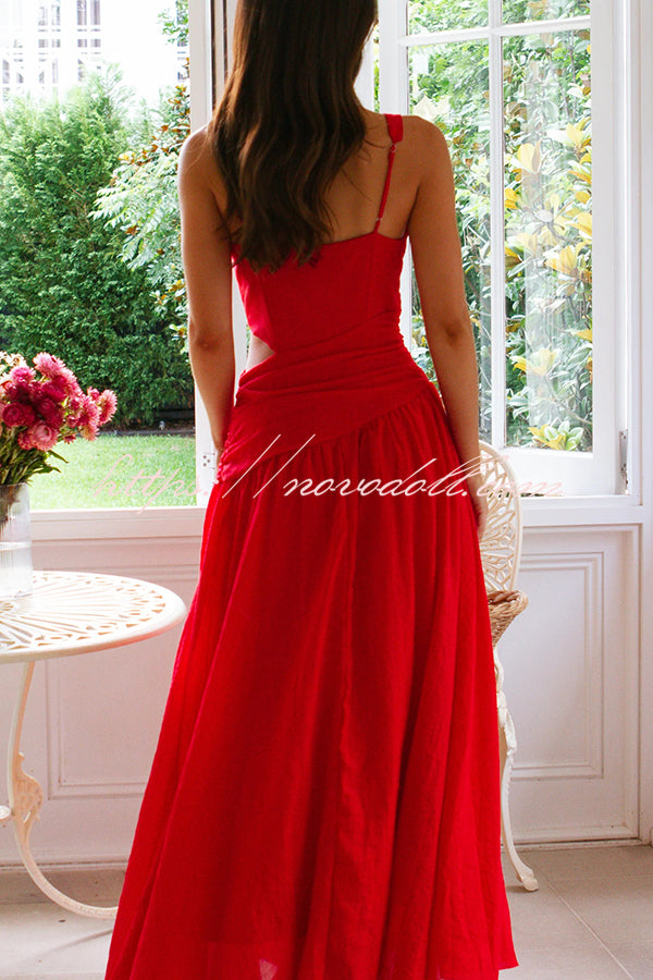 Solid Color V-neck Waist Hollow Slim Maxi Dress