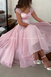 Elegant Sleeveless Waist-cinching Tulle Full-hem Maxi Dress