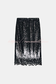 City Queen Sequin Tassel Round Pieces High Rise Back Zipper Midi Skirt