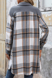 Retro Plaid Casual Long-sleeved Pocket Mid-length Coat