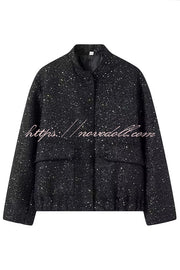 Fashion Sequin Long Sleeve Casual Pocket Loose Jacket