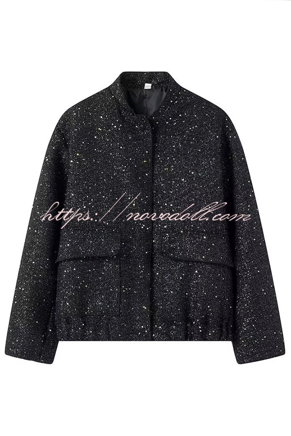 Fashion Sequin Long Sleeve Casual Pocket Loose Jacket