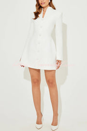 Solid Color Long-sleeved Slim-fit Button-down Casual Mini Dress
