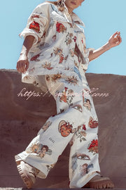 Angel Wings Denim Unique Print Mid Rise Pocket Loose Pants