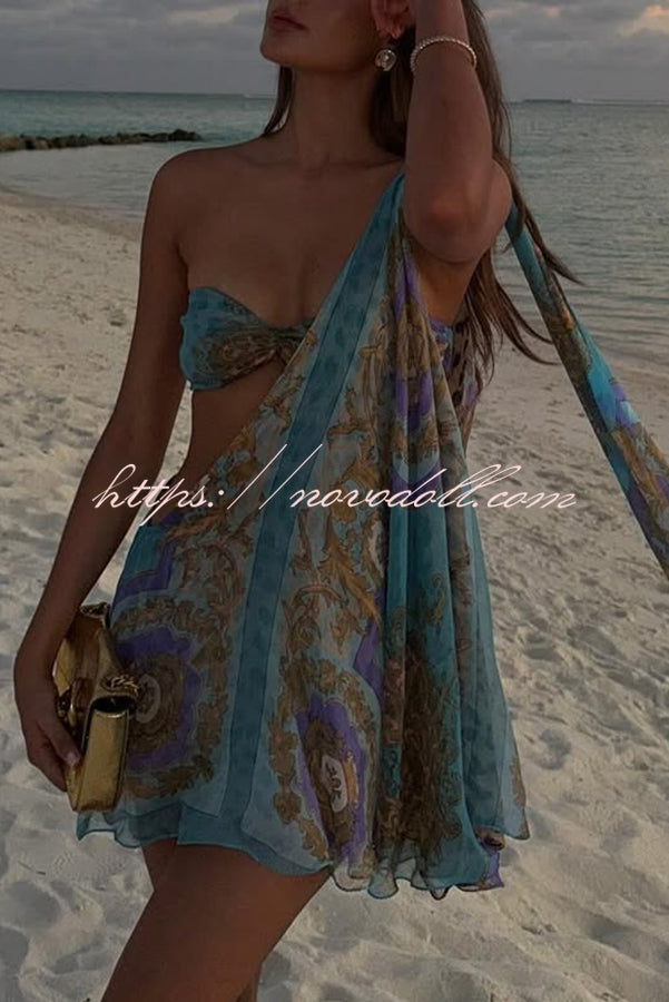 Antari Pleated Tube Top One Shoulder Tie-up Vacation Mini Dress