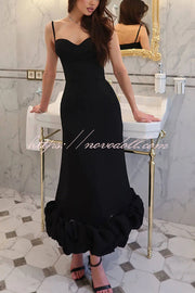Dreamy and Romantic Ruched Bust Cloud Shape Hem Slip Midi Dress