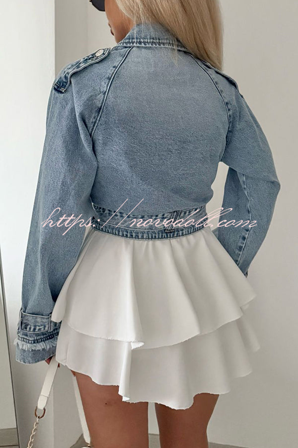 Fashion Lapel Long-sleeved Short Denim Jacket