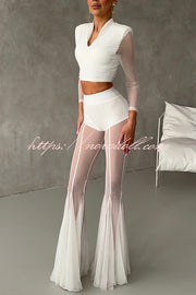 Deep Chic Mesh High Rise Elastic Waist Fishtail Stretch Pants