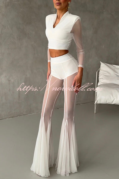 Deep Chic Mesh High Rise Elastic Waist Fishtail Stretch Pants