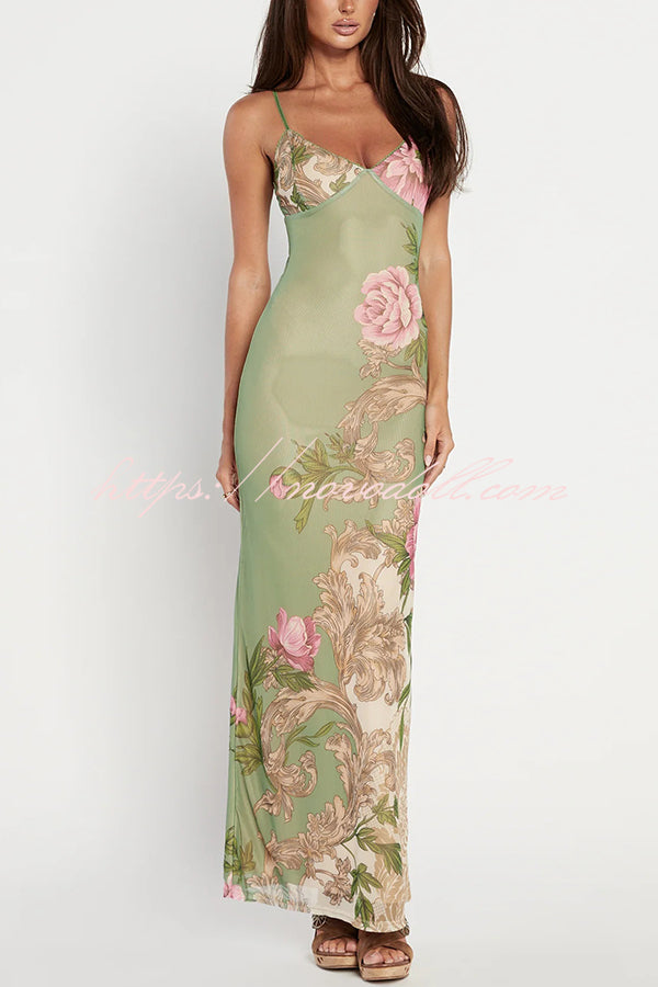 Reveling in The Unknown Floral Print Slip Stretch Maxi Dress