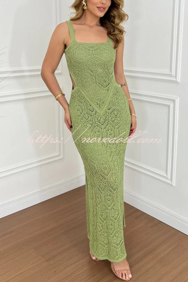 Zafina Crochet Knit Cutout Waist Texture Slit Stretch Maxi Dress