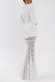 Poetic Muse Floral Lace High Rise Elastic Waist Fishtail Hem Maxi Skirt
