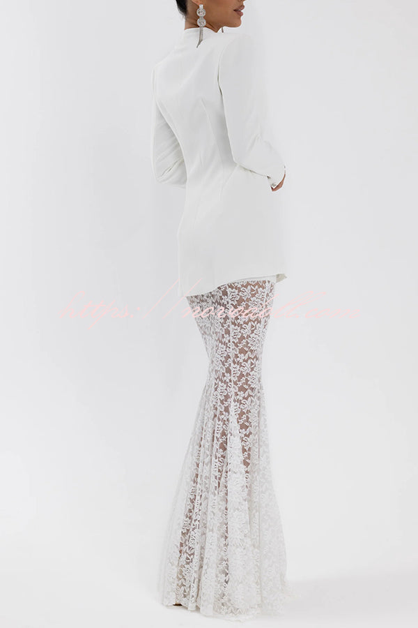 Poetic Muse Floral Lace High Rise Elastic Waist Fishtail Hem Maxi Skirt