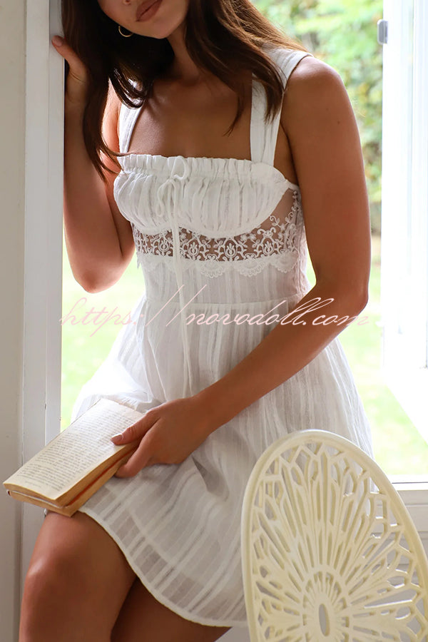 Bohemian Style Suspender Hollow Stitching Lace Up Mini Dress