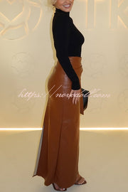 Snappy Casual Slay Faux Leather High Rise Wrap Tie-up Stretch Maxi Skirt