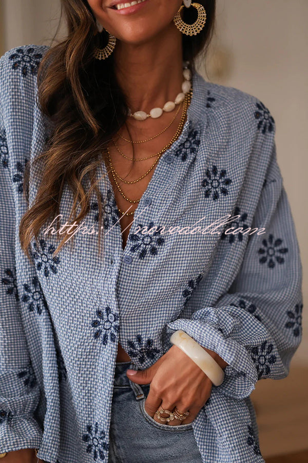 Fashionable Embroidered Floral Casual Long-Sleeved Loose Top