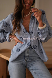 Fashionable Embroidered Floral Casual Long-Sleeved Loose Top