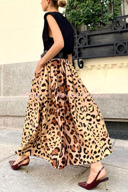 Stylish Leopard Print Elegant Large Hem Maxi Skirt