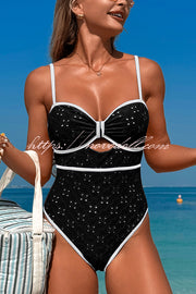 Fashion Contrast Color Hollow Stretch One-piece Swimsuit