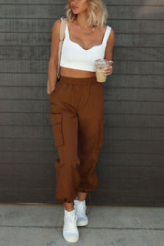 Let＊s Rewind Nylon Elastic Waist Pocketed Cargo Pants