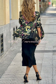 Be A Lover Camouflage Heart Graffiti Detail Lapel Loose Blazer Jacket