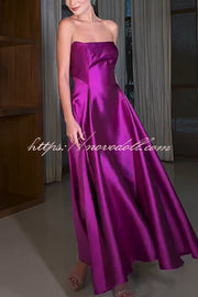 Cinderella's Dream Satin Square Off Shoulder Maxi Dress