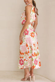 Fascinating Day Floral Halter Neck Elastic Waist Maxi Dress