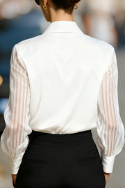 Solid Color Satin Loose-fitting See-through Long-sleeved Casual Shirt