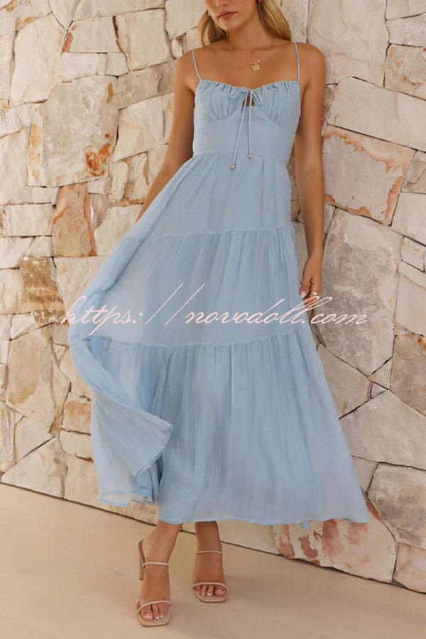 Solid Color Sleeveless Suspender Pleated Back Maxi Dress