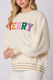 Christmas Lettered Rhinestone Long-sleeved Crew Neck Sweatshirt