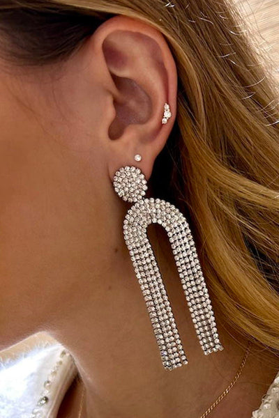 Exaggerated Geometric U Shaped Diamond Tassel Earrings