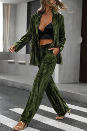 Solid Color Velvet Loose Long-sleeved Top and Elastic Waist Pocket Casual Straight-leg Pants Set