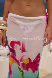 Floral Print Elastic Low Rise Resort Maxi Skirt Cover Up