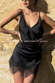 Sexy Lace Paneled V-neck Halter Back Mini Dress