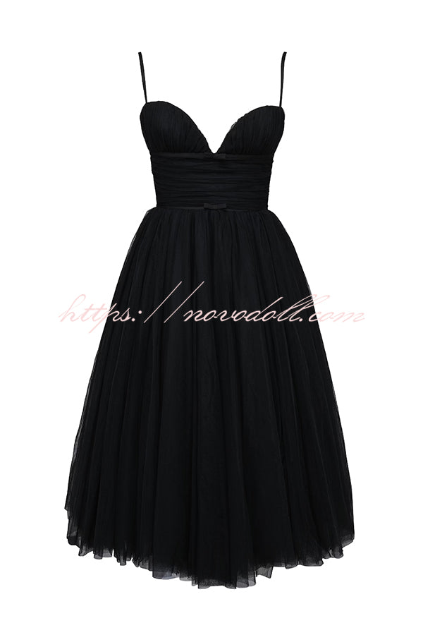 Royal Treatment Tulle Bows Detail Ruched Slip Midi Dress