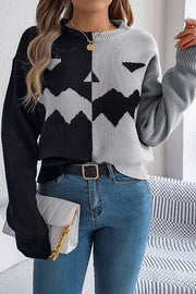 Halloween Pumpkin Contrast Color Long Sleeve Loose Sweater