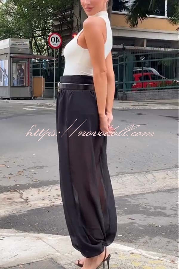 Autumn Avenue Chiffon See-Through Elastic Waist Aladdin Bloomers Pants