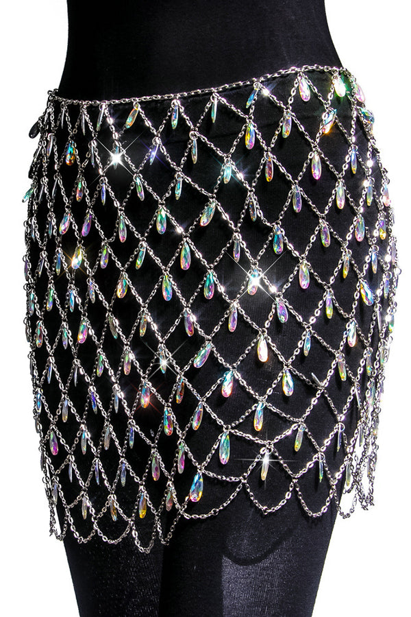 Sexy Hollow Colorful Sparkling Crystal Skirt
