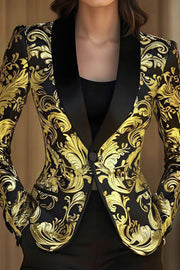 Unique Printed Lapel Long-sleeved Casual Blazer