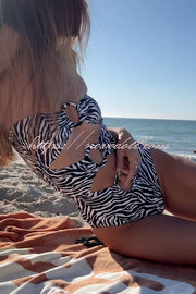 Marsie Zebra-print Ring Cutout Details Off Shoulder Stretch One-Piece Swimsuit