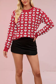 Fashionable Heart-shaped Jacquard Loose Long-sleeved Knit Sweater