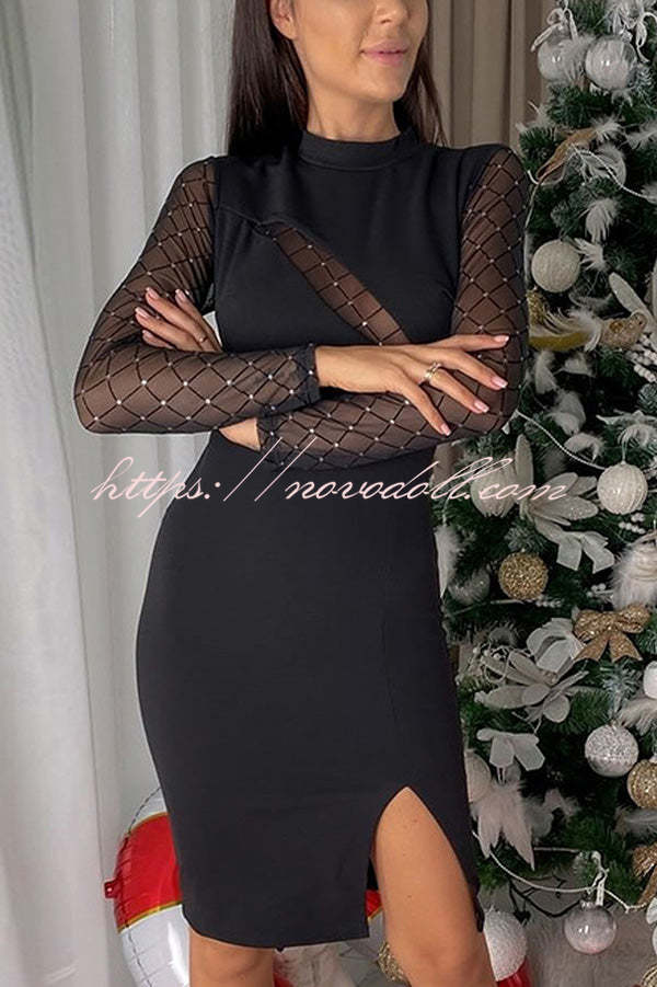 Fashionable Semi-sheer Long-sleeved Hollow Slim Mini Dress