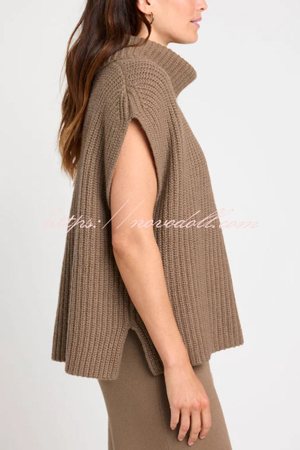 Comfortable and Luxe Knit TurtleNeck Cap Sleeves Lightweight Sweater