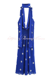 Fashion Polka Dot Print Sexy Halter Neck Backless Maxi Dress
