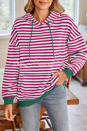 Striped Print Long Sleeve Pocket Loose Hoodie