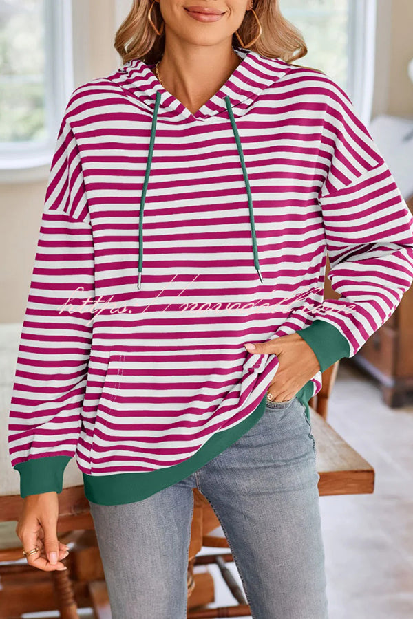 Striped Print Long Sleeve Pocket Loose Hoodie